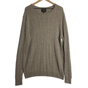 Nordstrom Sweater Mens XL Brown Cable 3D Knit Cashmere Soft‎ Crewneck Pullover